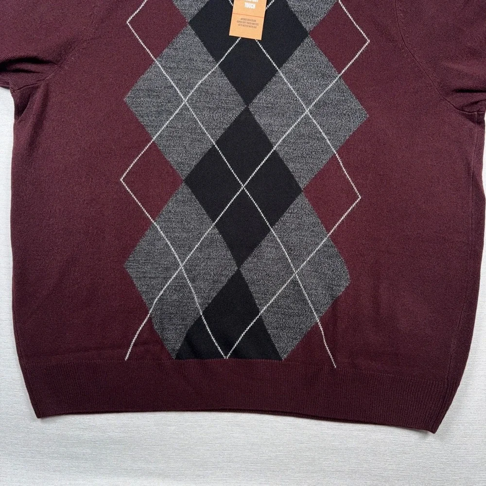 Dockers Sweater Mens 2XLT Burgundy Acrylic Long Sleeve Argyle Crew Neck NEW